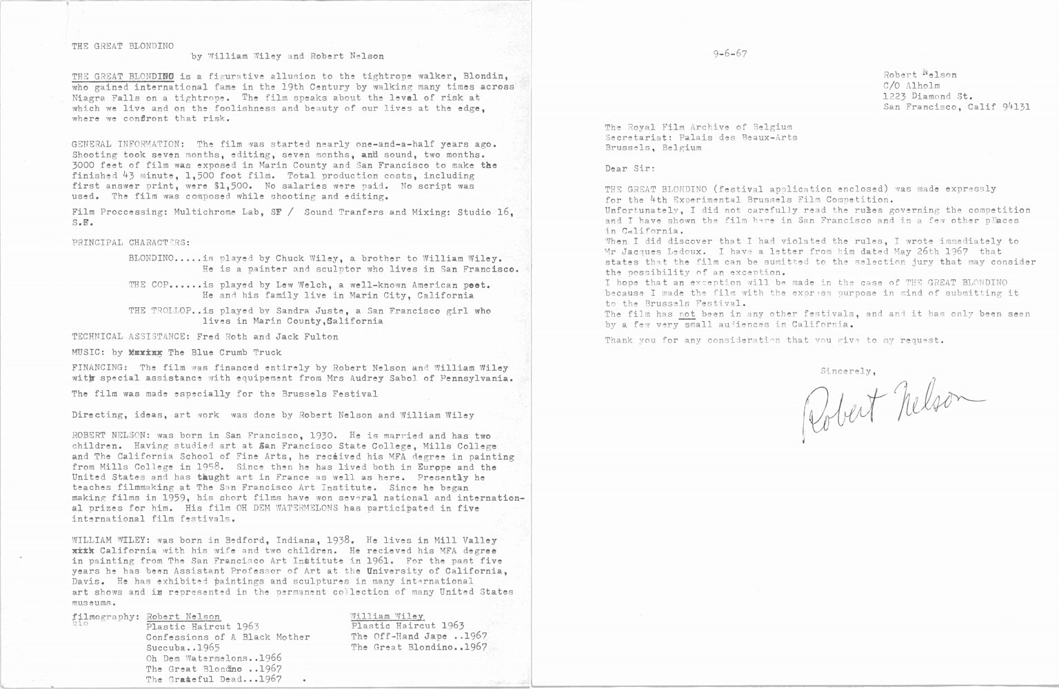 Great Blondino letter with submission Pagina 1